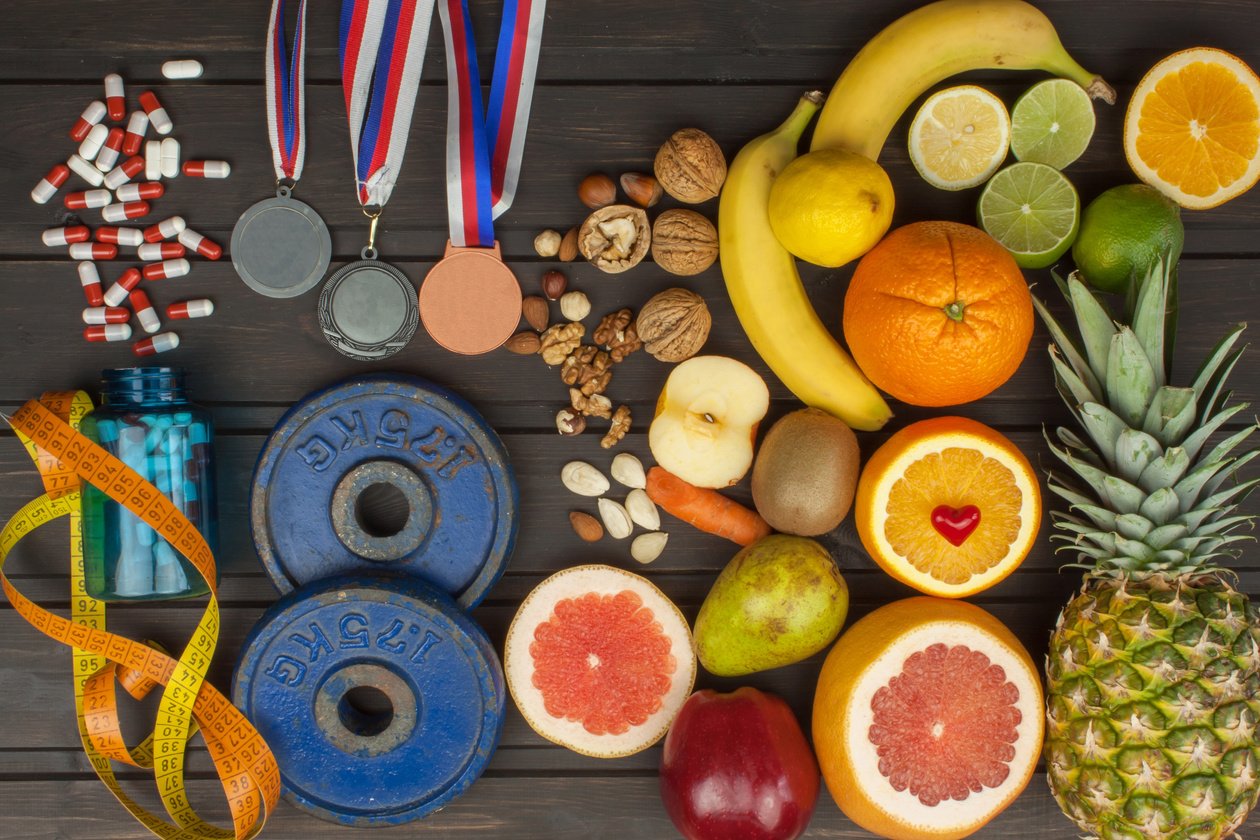 Sports training and a healthy diet. Healthy nutrition for athletes